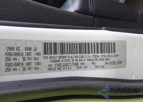 2015 Dodge Durango Limited z USA, uszkodzony, nr VIN 1C4RDJDG6FC177698